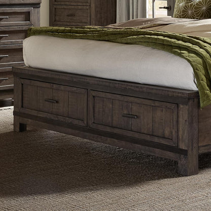 Thornwood Hills King Storage Bed in Rock Beaten Brown w/ Saw Cuts