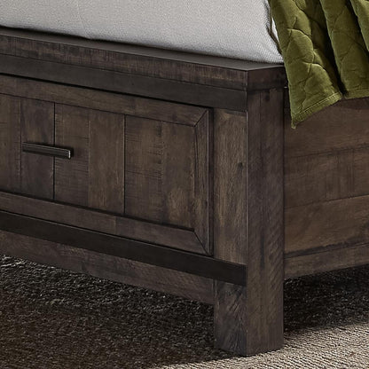 Thornwood Hills King Storage Bed in Rock Beaten Brown w/ Saw Cuts