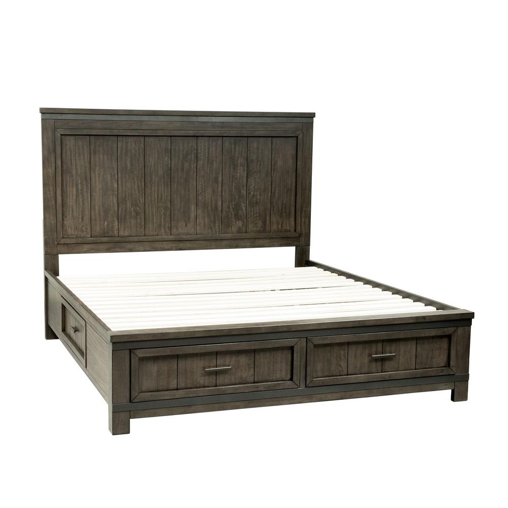 Thornwood Hills Queen Two Sided Storage Bed in Rock Beaten Brown w/ Saw Cuts