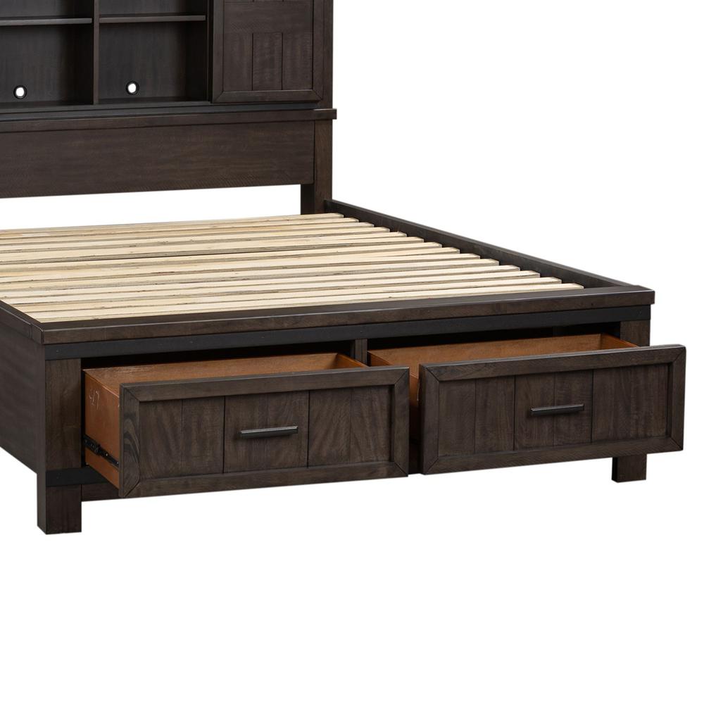Thornwood Hills Queen Two Sided Storage Bed in Rock Beaten Brown w/ Saw Cuts