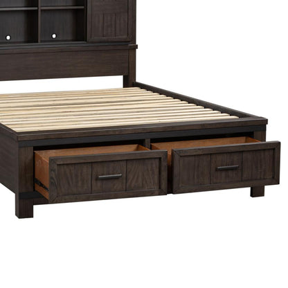 Thornwood Hills Queen Two Sided Storage Bed in Rock Beaten Brown w/ Saw Cuts