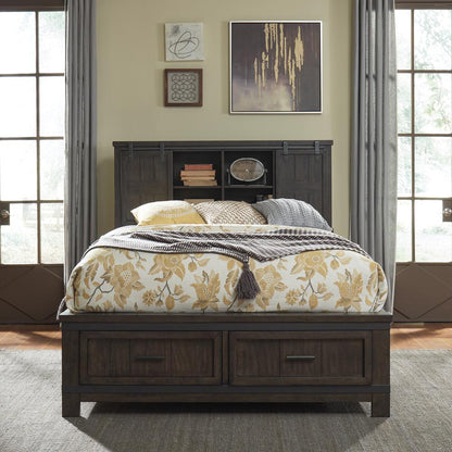 Thornwood Hills Queen Bookcase Bed in Rock Beaten Brown w/ Saw Cuts
