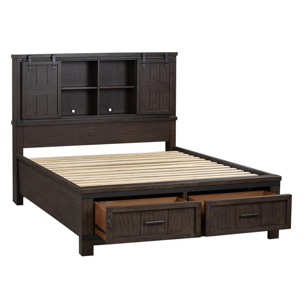 Thornwood Hills Queen Bookcase Bed in Rock Beaten Brown w/ Saw Cuts