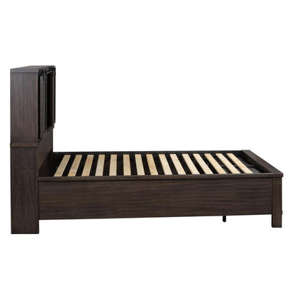 Thornwood Hills Queen Bookcase Bed in Rock Beaten Brown w/ Saw Cuts