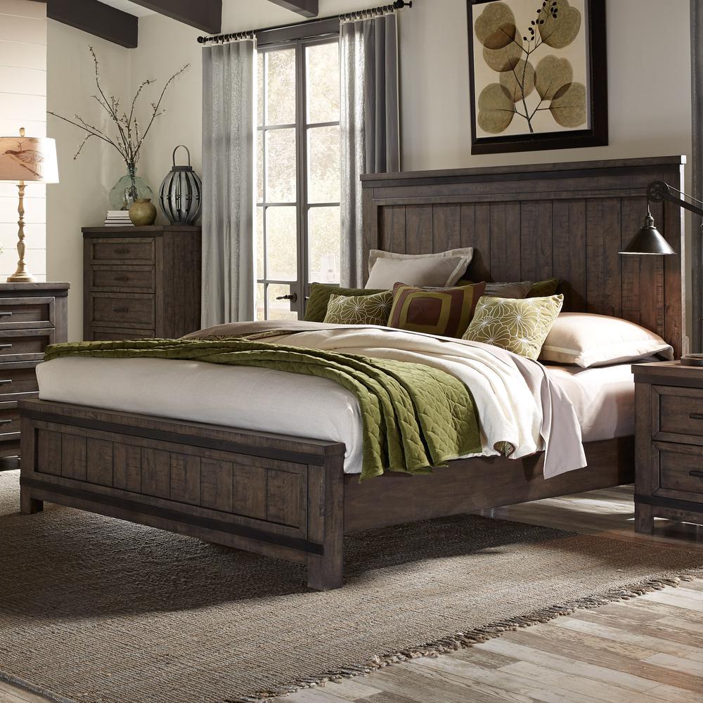 Thornwood Hills Queen Panel Bed in Rock Beaten Brown w/ Saw Cuts
