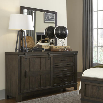 Thornwood Hills Dresser & Mirror in Rock Beaten Brown w/ Saw Cuts