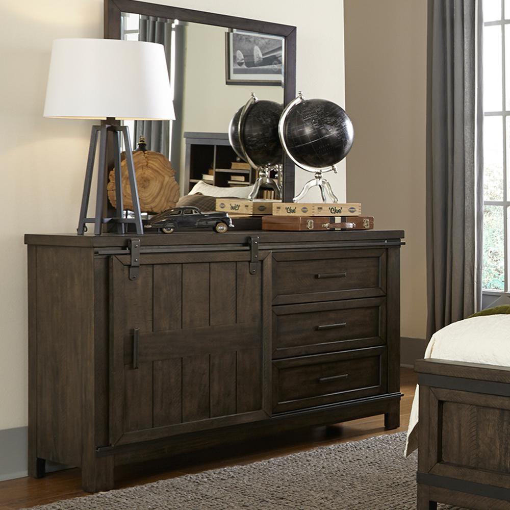 Thornwood Hills Full Bookcase Bed in Rock Beaten Brown w/ Saw Cuts