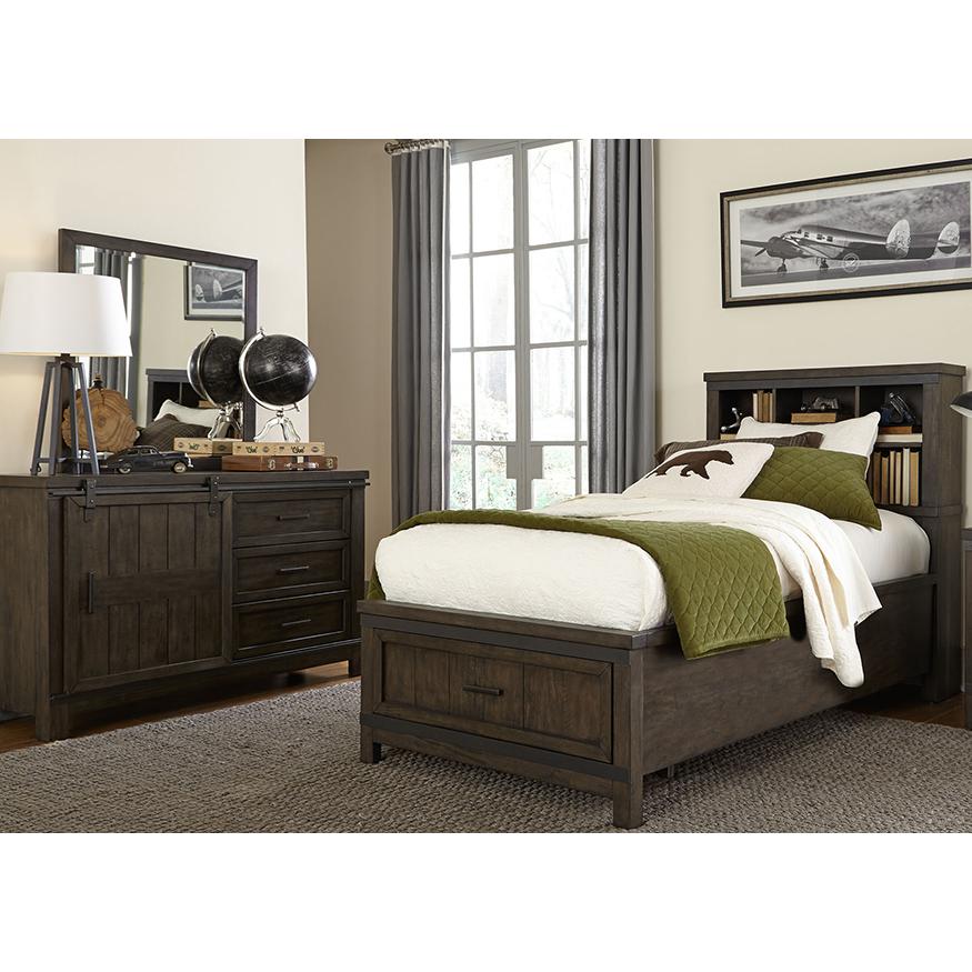Thornwood Hills Full Bookcase Bed in Rock Beaten Brown w/ Saw Cuts