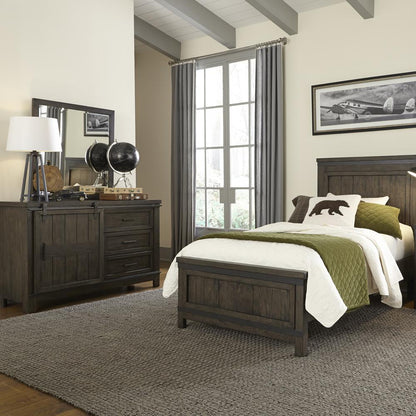 Thornwood Hills Full Panel Bed in Rock Beaten Brown w/ Saw Cuts