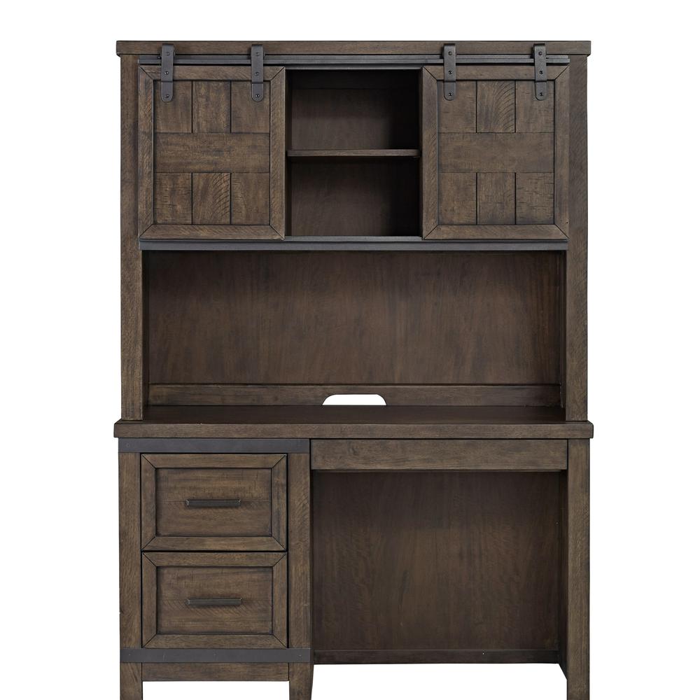 Thornwood Hills 2 Piece Desk Set in Rock Beaten Brown w/ Saw Cuts