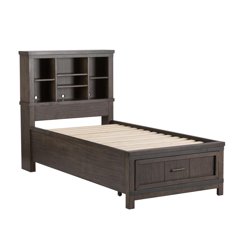 Thornwood Hills Twin Bookcase Bed in Rock Beaten Brown w/ Saw Cuts
