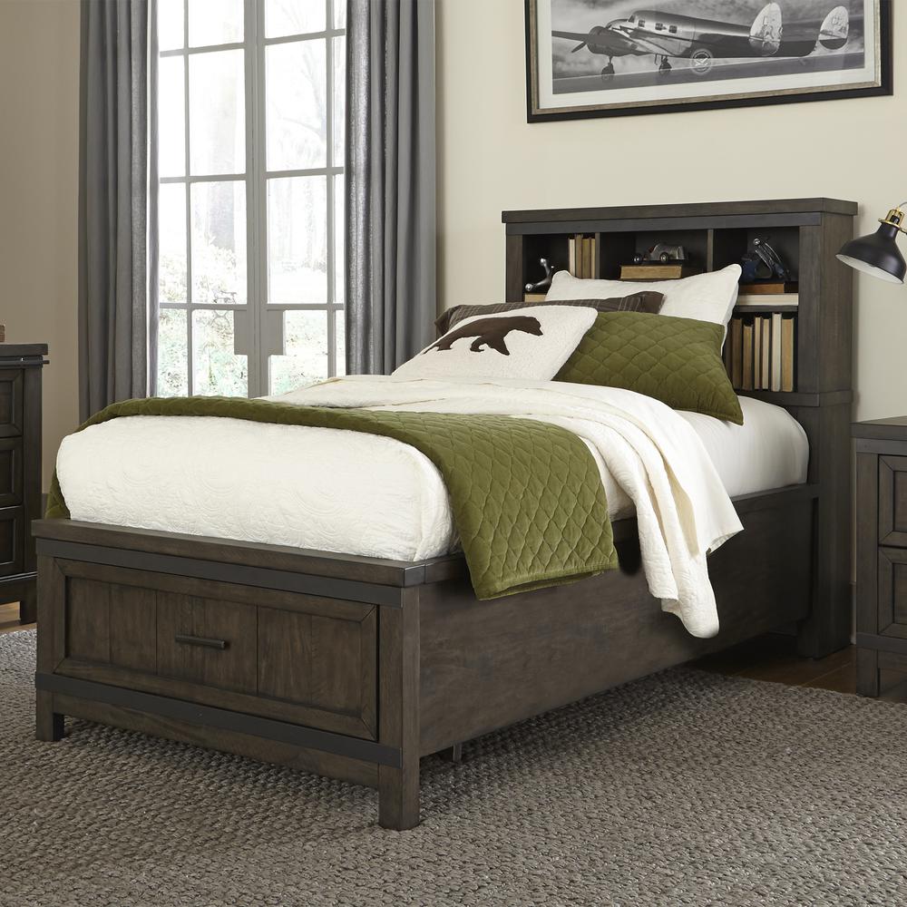 Thornwood Hills Twin Bookcase Bed in Rock Beaten Brown w/ Saw Cuts