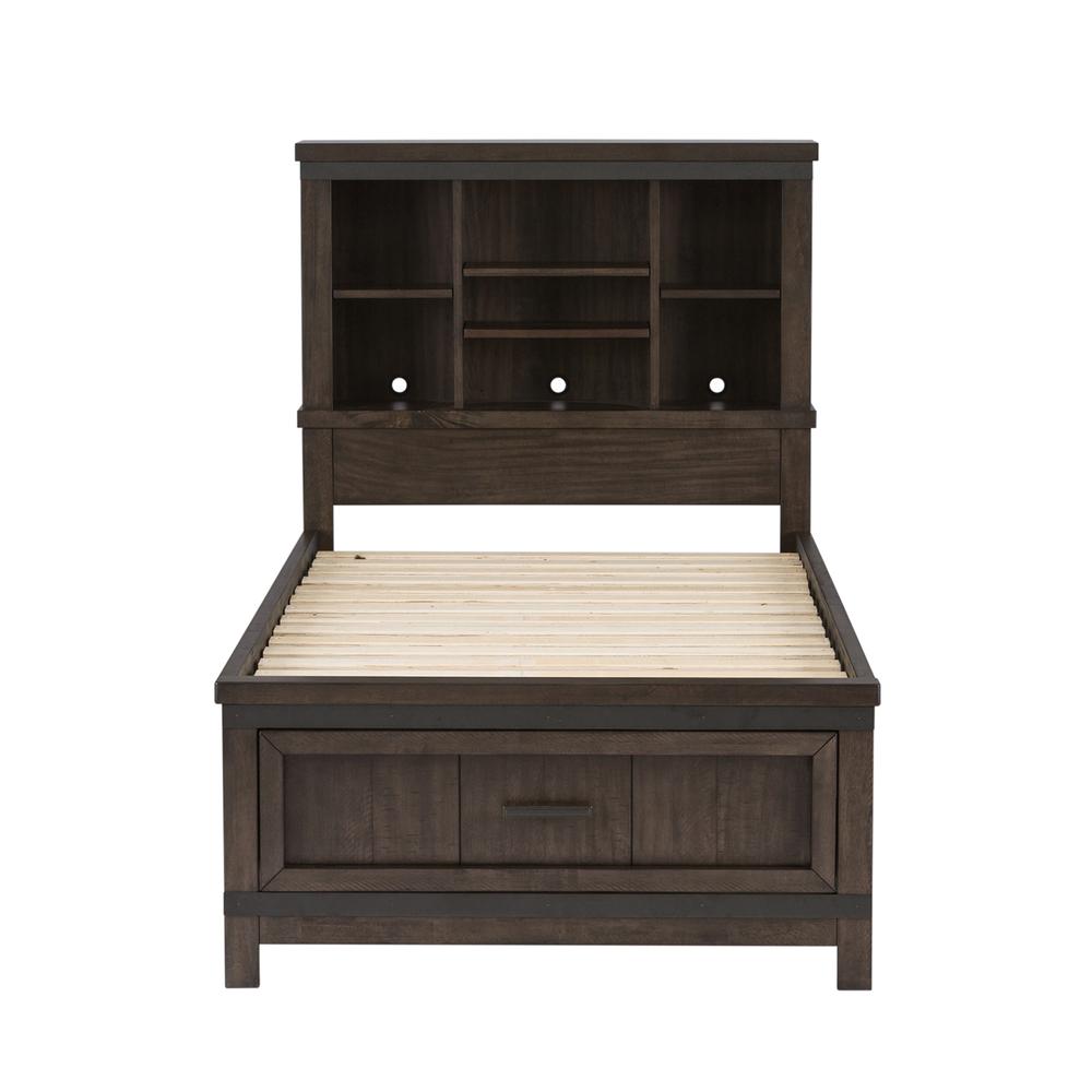 Thornwood Hills Twin Bookcase Bed in Rock Beaten Brown w/ Saw Cuts