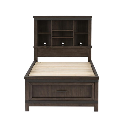 Thornwood Hills Twin Bookcase Bed in Rock Beaten Brown w/ Saw Cuts