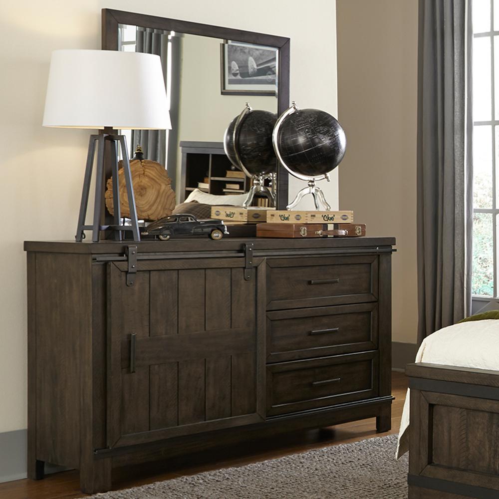 Thornwood Hills Twin Bookcase Bed in Rock Beaten Brown w/ Saw Cuts