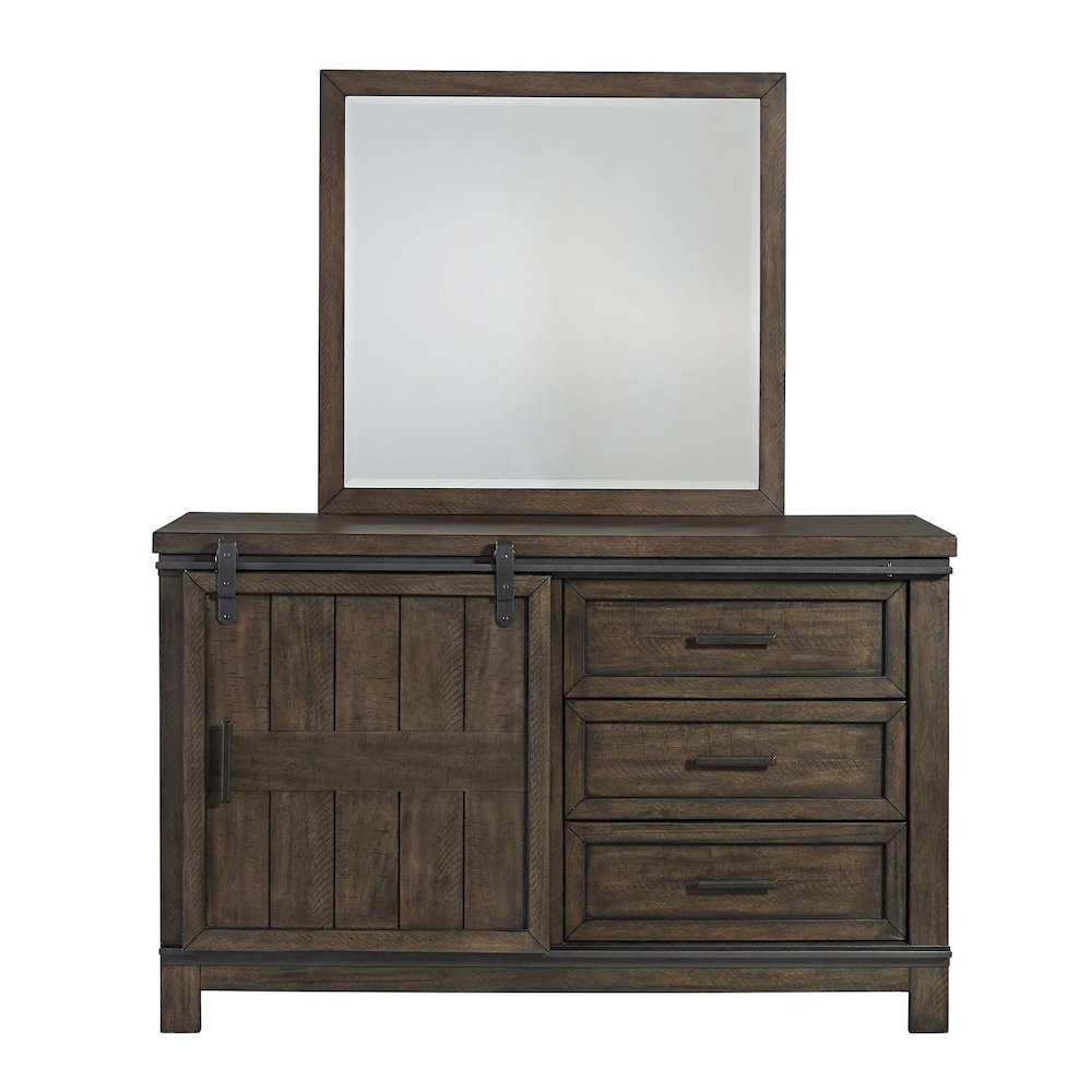 Twin Bookcase Bed, Dresser & Mirror in Rubberwood Solids and Mango Veneers