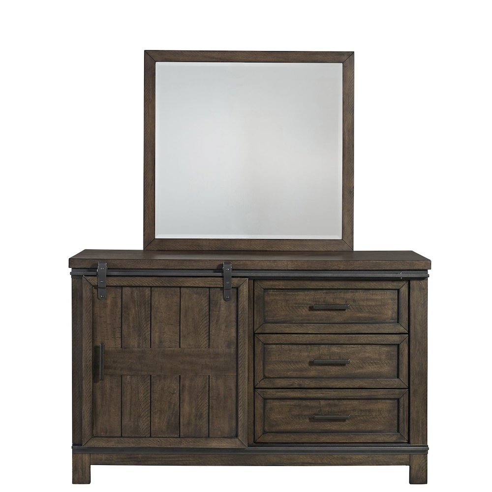 Twin Bookcase Bed, Dresser & Mirror in Rubberwood Solids and Mango Veneers