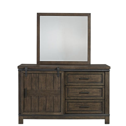 Twin Bookcase Bed, Dresser & Mirror in Rubberwood Solids and Mango Veneers