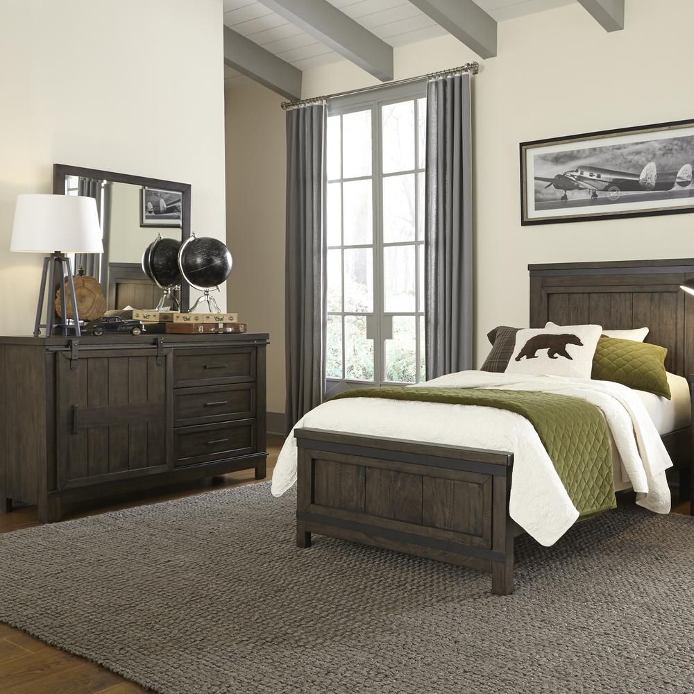 Thornwood Hills Twin Panel Bed in Rock Beaten Brown w/ Saw Cuts