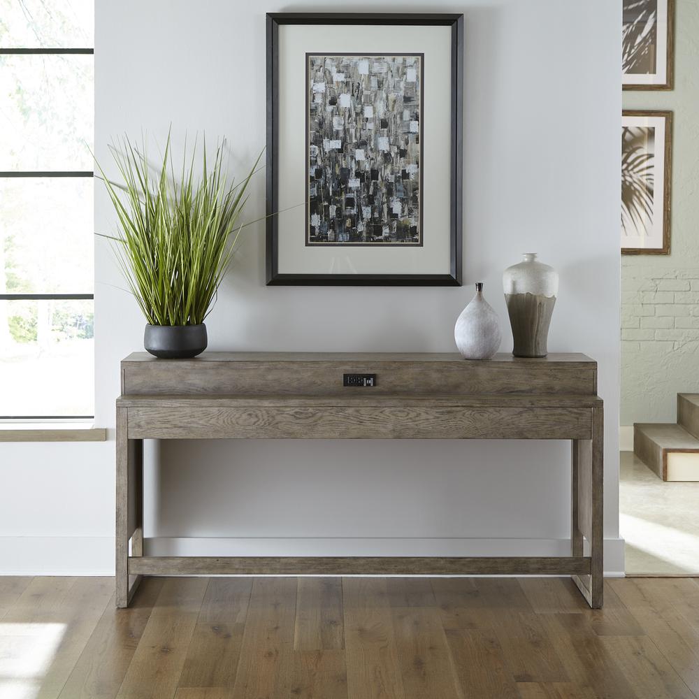 Liberty Furniture Bartlett Field Console Bar Table in Driftwood