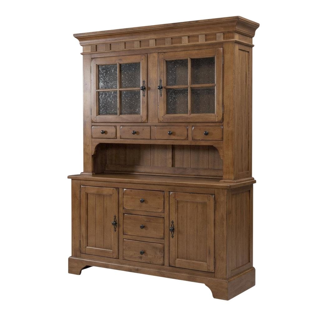 Rustic Oak and Black Hutch & Buffet Set with Traditional Style and Rubberwood