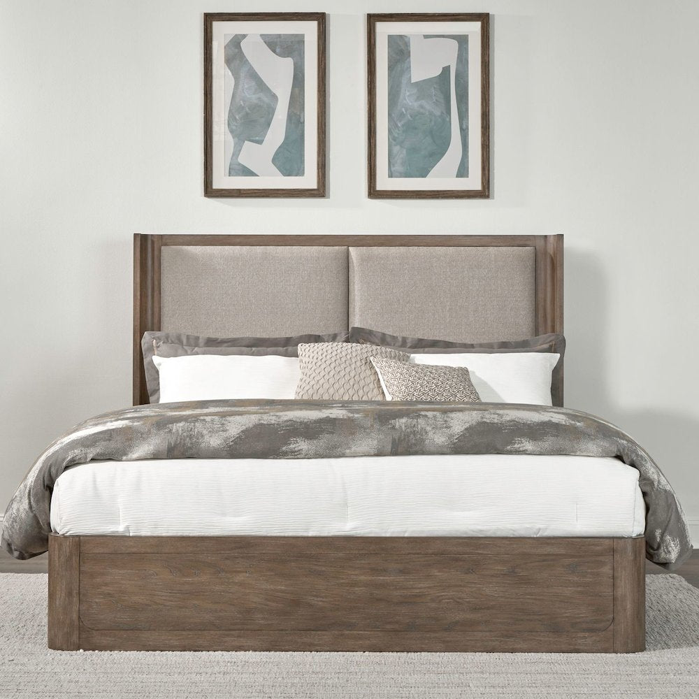 King Shelter Bed, Dresser & Mirror, Night Stand Bedroom Set - Burnished Clay