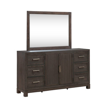 Queen Upholstered Bed, Dresser & Mirror, Chest, Night Stand Bedroom Set - Caffe