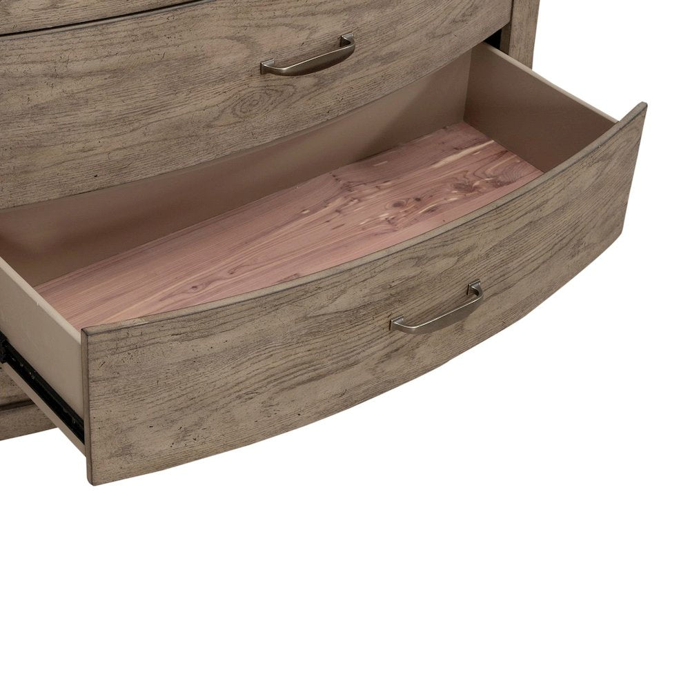 Avalon 5 Drawer Chest for Bedroom - Burnished Beige Oak Wood