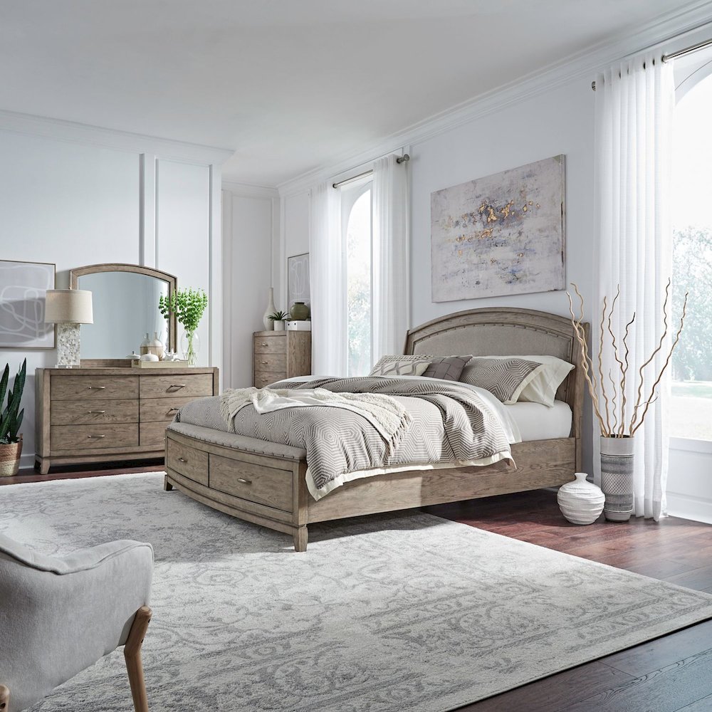 King Upholstered Storage Bed, Dresser & Mirror, Chest - Bedroom Furniture Sets