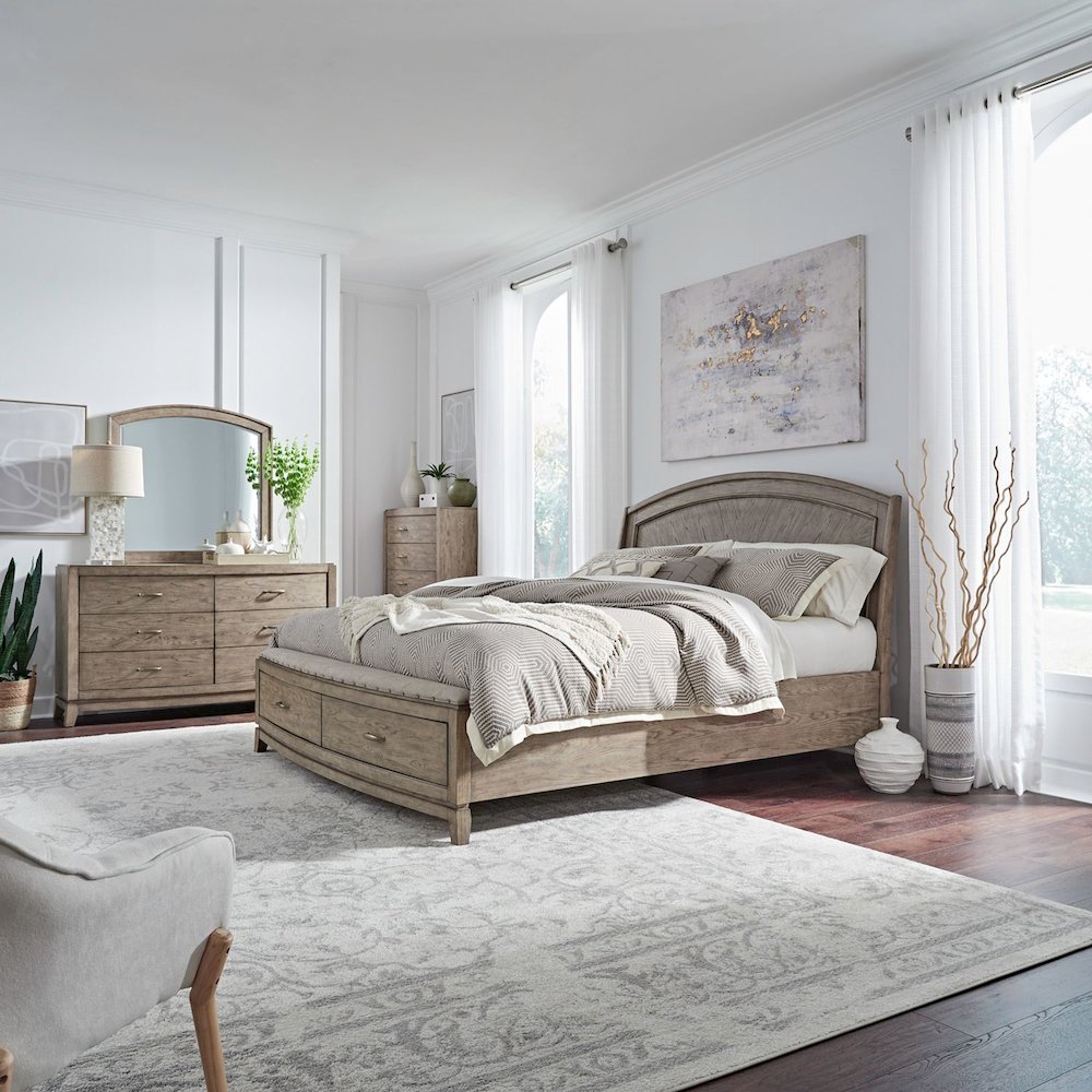 Avalon Queen Panel Storage Bed, Dresser & Mirror, Chest - Bedroom Furniture Sets