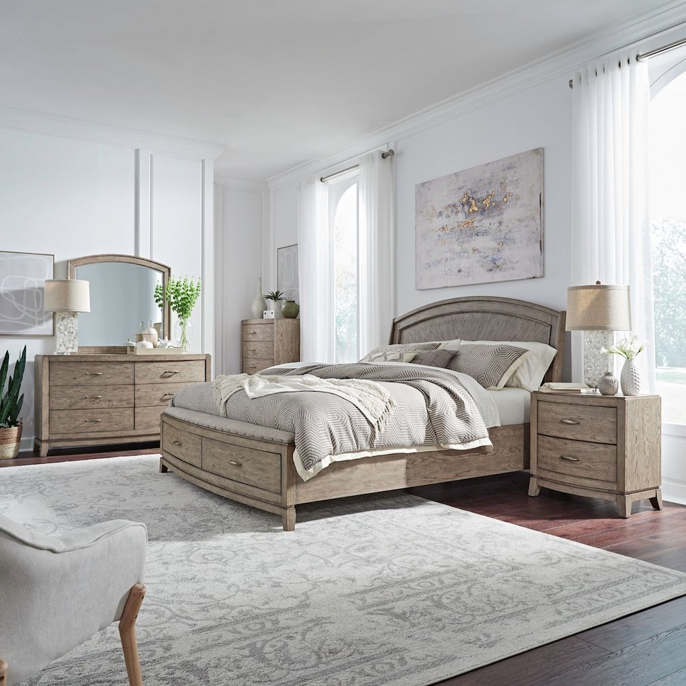Avalon Queen Panel Storage Bed, Dresser & Mirror, Chest, Nightstand