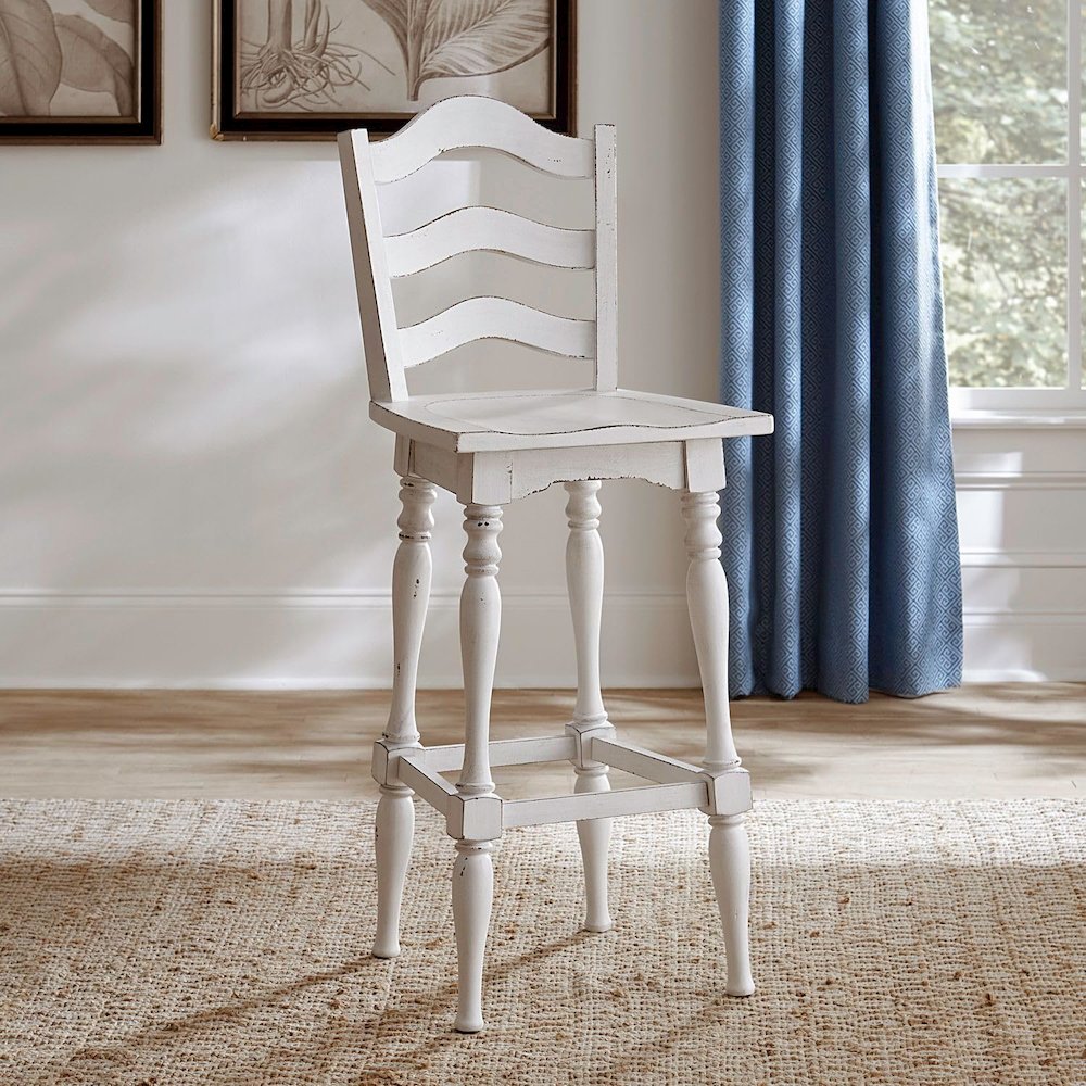 Ladderback Swivel Bar Stools - Set of 2  - Antique White & Weathered Bark