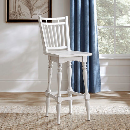 Spindle Back Swivel Bar Stools - Set of 2  - Antique White & Weathered Bark