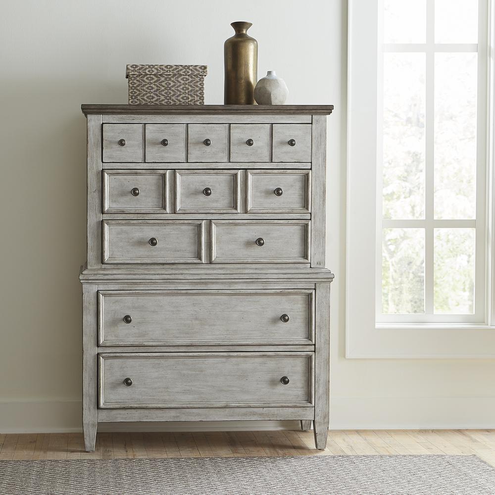 Heartland 5 Drawer Chest in Antique White w/ Tobacco Top
