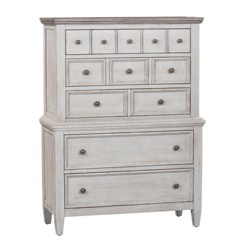 Heartland 5 Drawer Chest in Antique White w/ Tobacco Top