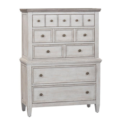 Heartland 5 Drawer Chest in Antique White w/ Tobacco Top
