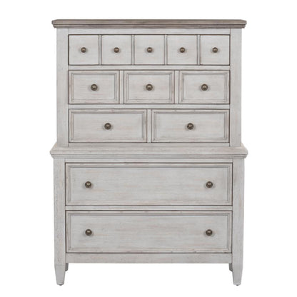 Heartland 5 Drawer Chest in Antique White w/ Tobacco Top