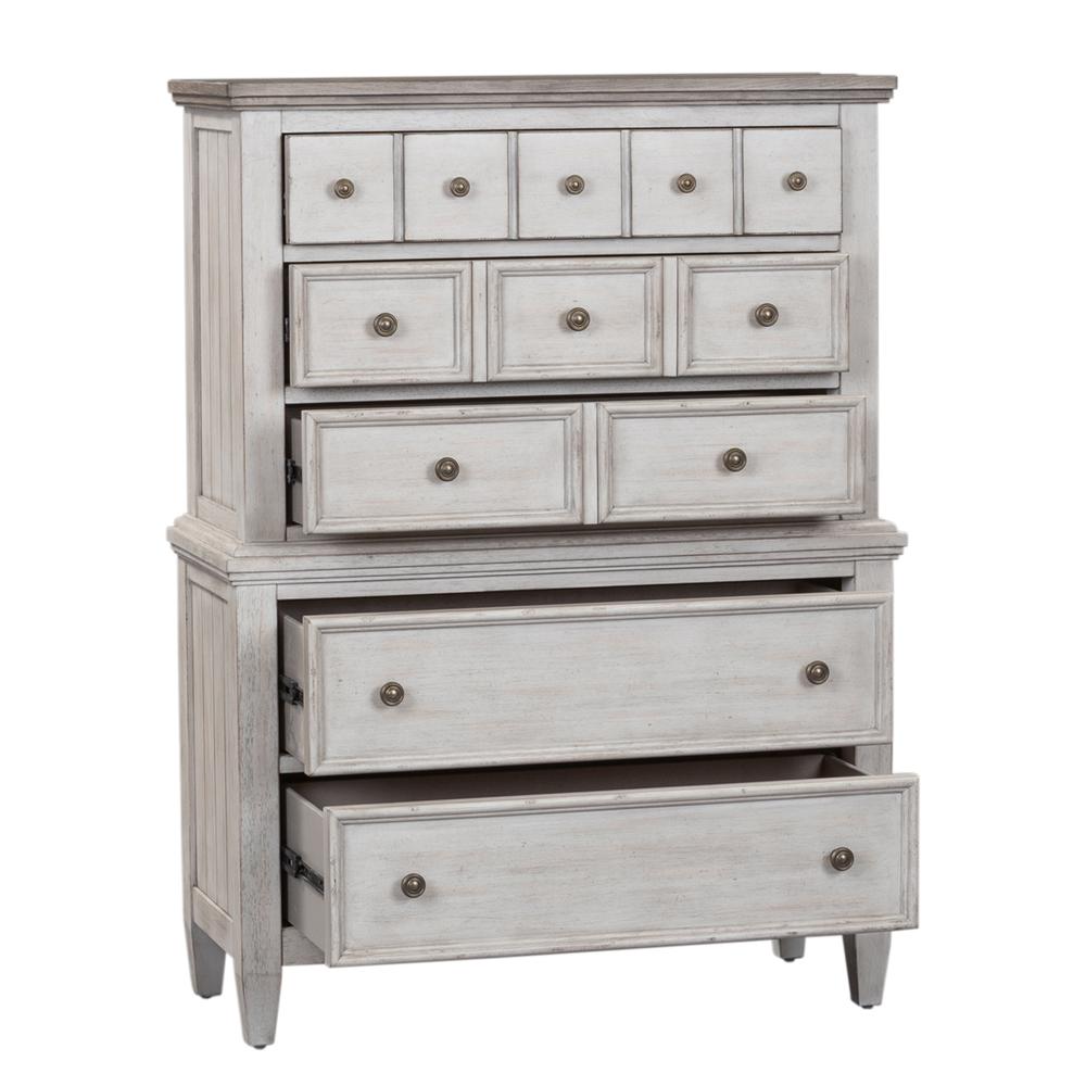 Heartland 5 Drawer Chest in Antique White w/ Tobacco Top