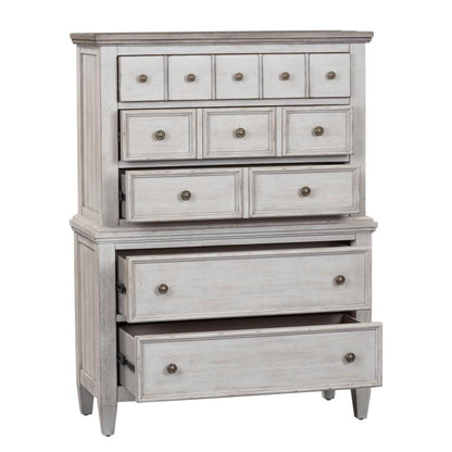 Heartland 5 Drawer Chest in Antique White w/ Tobacco Top