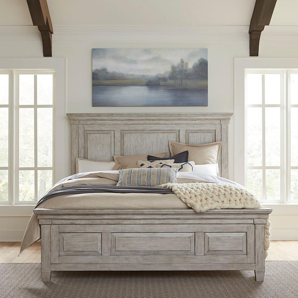 Heartland King California Panel Bed in Antique White w/ Tobacco Top
