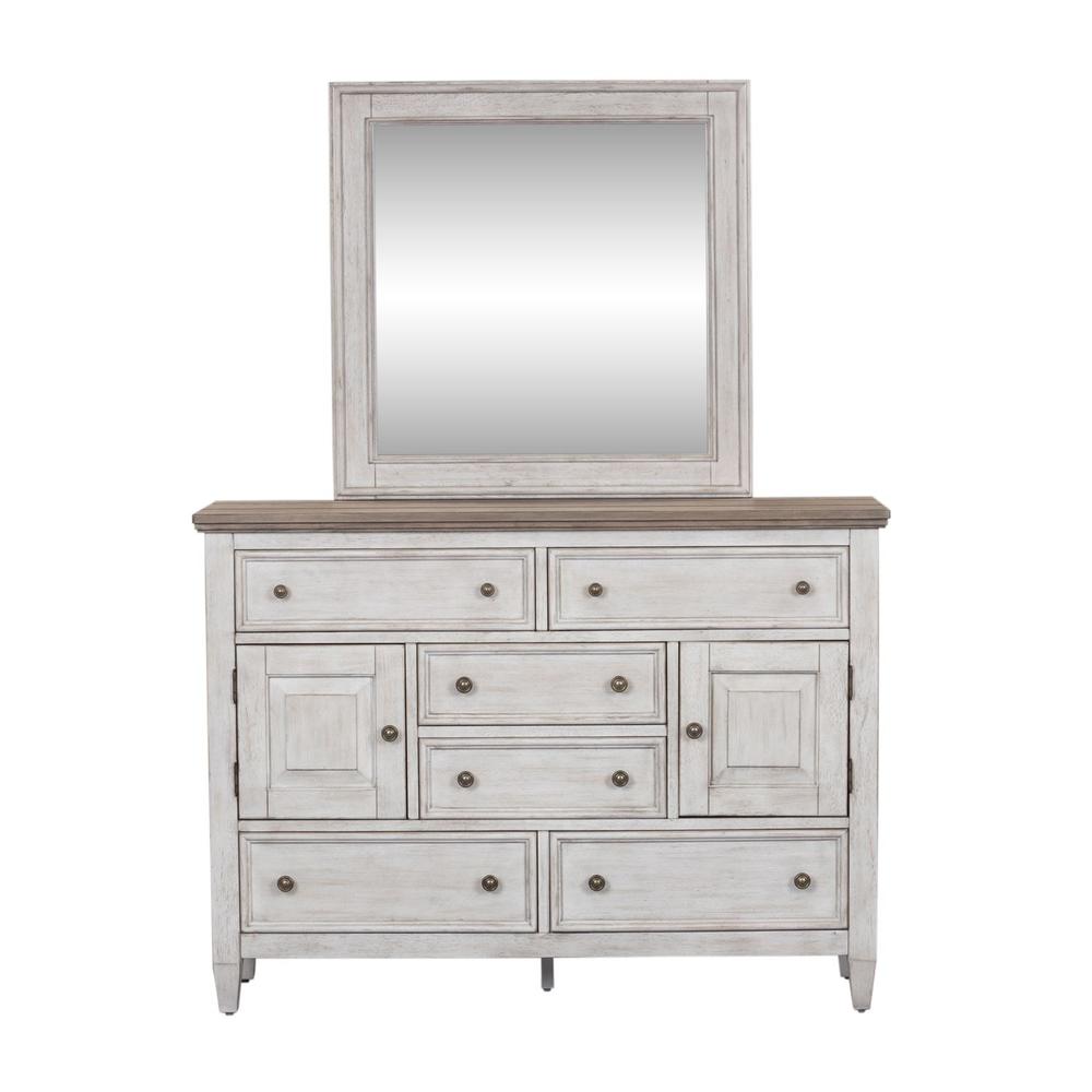Heartland Dresser & Mirror in Antique White w/ Tobacco Top