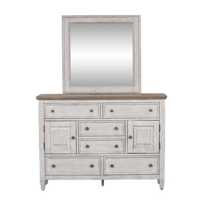 Heartland Dresser & Mirror in Antique White w/ Tobacco Top
