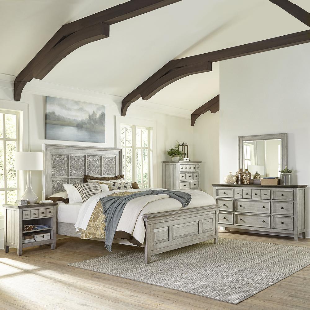 Heartland Optional King Panel Bed in Antique White w/ Tobacco Top