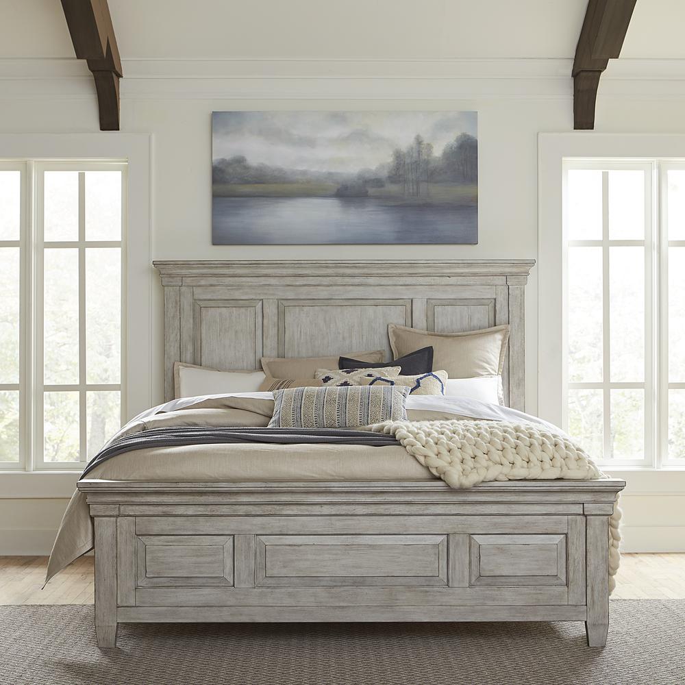 Heartland Queen Panel Bed in Antique White w/ Tobacco Top