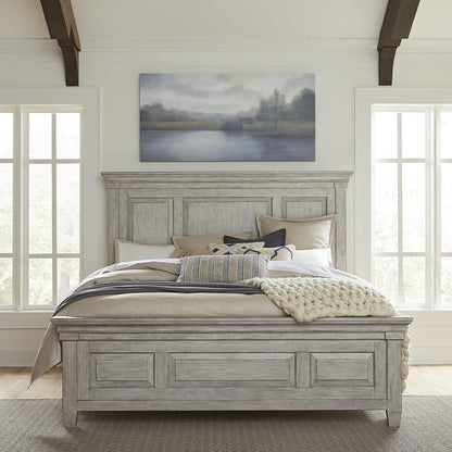Heartland Queen Panel Bed in Antique White w/ Tobacco Top
