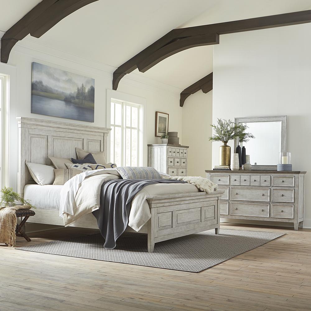 Heartland Queen Panel Bed in Antique White w/ Tobacco Top