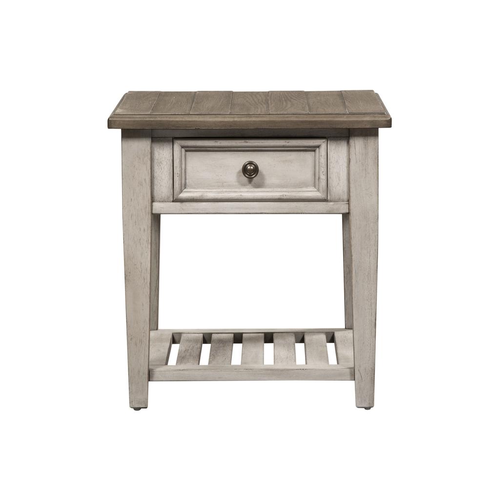 Heartland Drawer End Table in Antique White w/ Tobacco Top