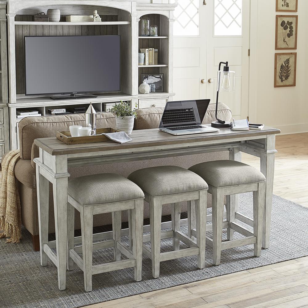 Heartland Console Bar Table in Antique White w/ Tobacco Top