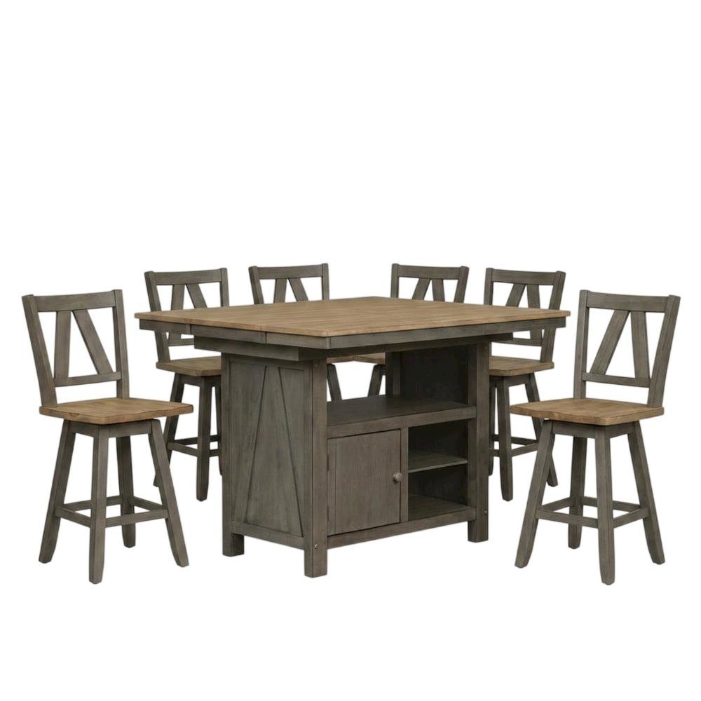 Rustic 7-Piece Dining Table Set in Rubberwood Solids and Veneers