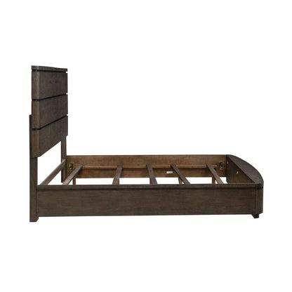 King Panel Bed with LED Touch Light, Dresser & Mirror, Chest  - Satin Espresso